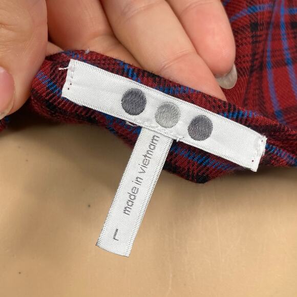 Three Dots NWT Mason Brick Red Black Plaid Babydoll Blouse Top SZ L - Picture 8 of 10